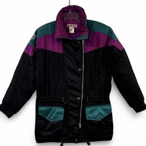 Vintage Obemeyer Black Multi Color Block Down Puffer Ski Jacket Size 8